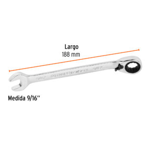 Llave combinada matraca reversible 9/16'x188 mm largo,EXPERT - Imagen 3