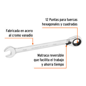 Alternative view of Llave combinada matraca reversible 21mmx288 mm largo, EXPERT
