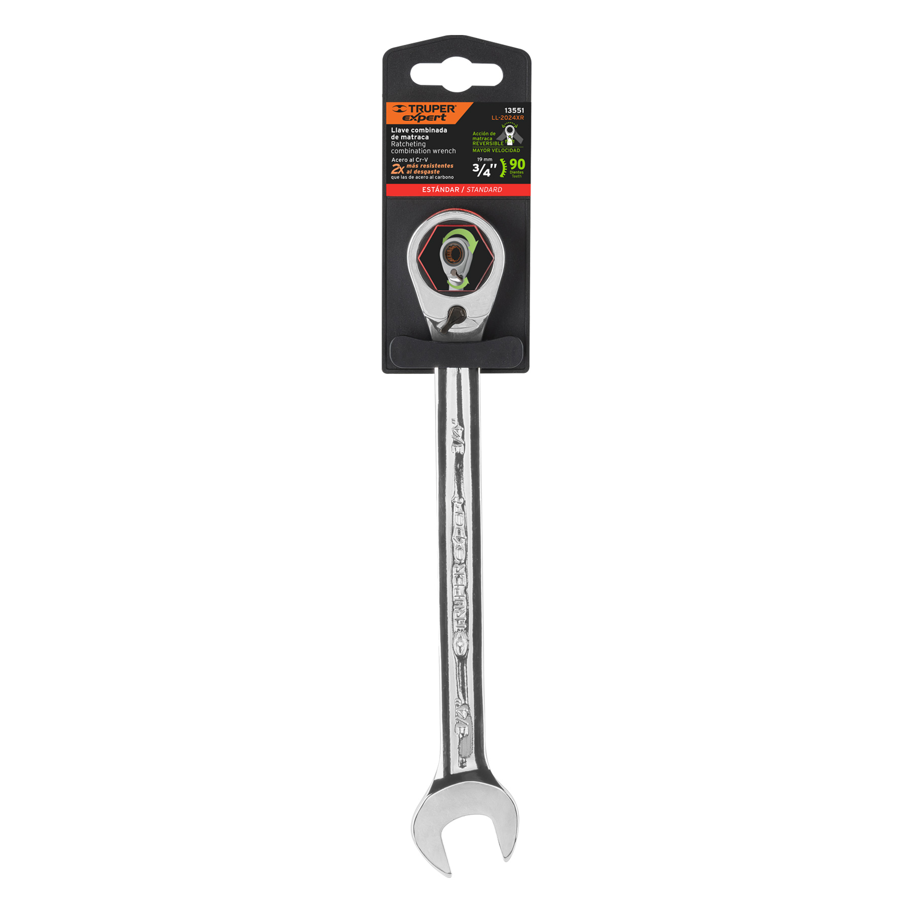 Llave combinada matraca reversible 3/4'x242 mm largo, EXPERT - Imagen 4