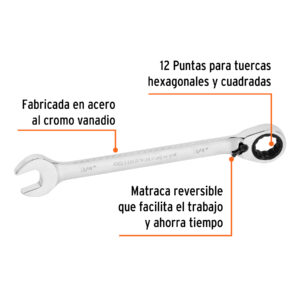 Alternative view of Llave combinada matraca reversible 3/4'x242 mm largo, EXPERT