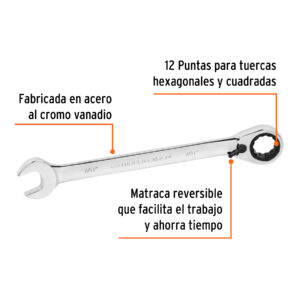 Alternative view of Llave combinada matraca reversible 7/8'x288 mm largo, EXPERT