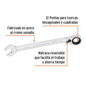 Alternative view of Llave combinada matraca reversible 15/16'x332mm largo,EXPERT