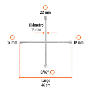 Alternative view of Llave de cruz 18", bocas 17, 19, 22 mm y 13/16", TRUPER