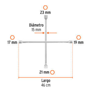 Alternative view of Llave de cruz 18", bocas 17, 19, 21 y 23 mm,  TRUPER