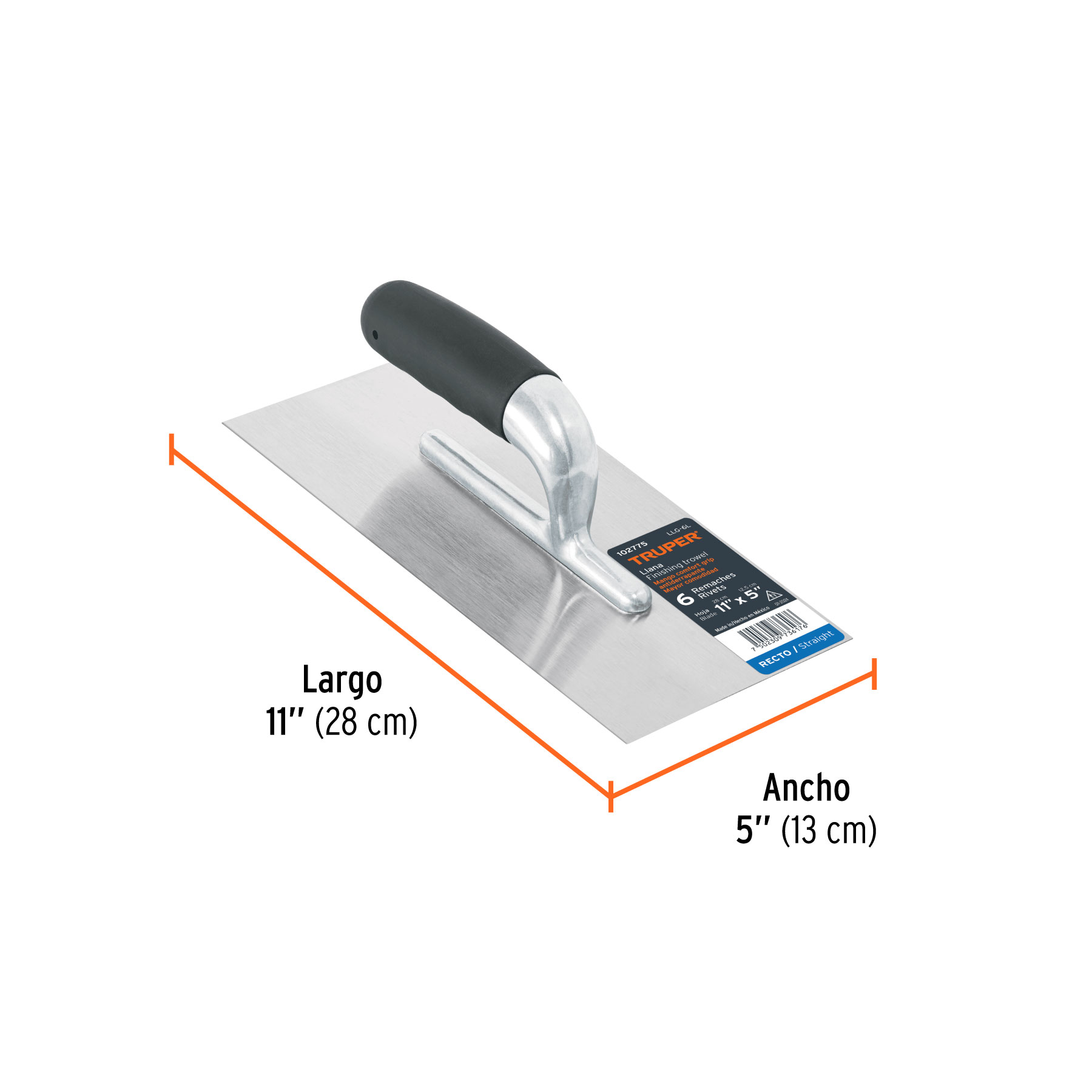 Llana 11' canto recto, 6 remaches, mango Comfort Grip,TRUPER - Imagen 3