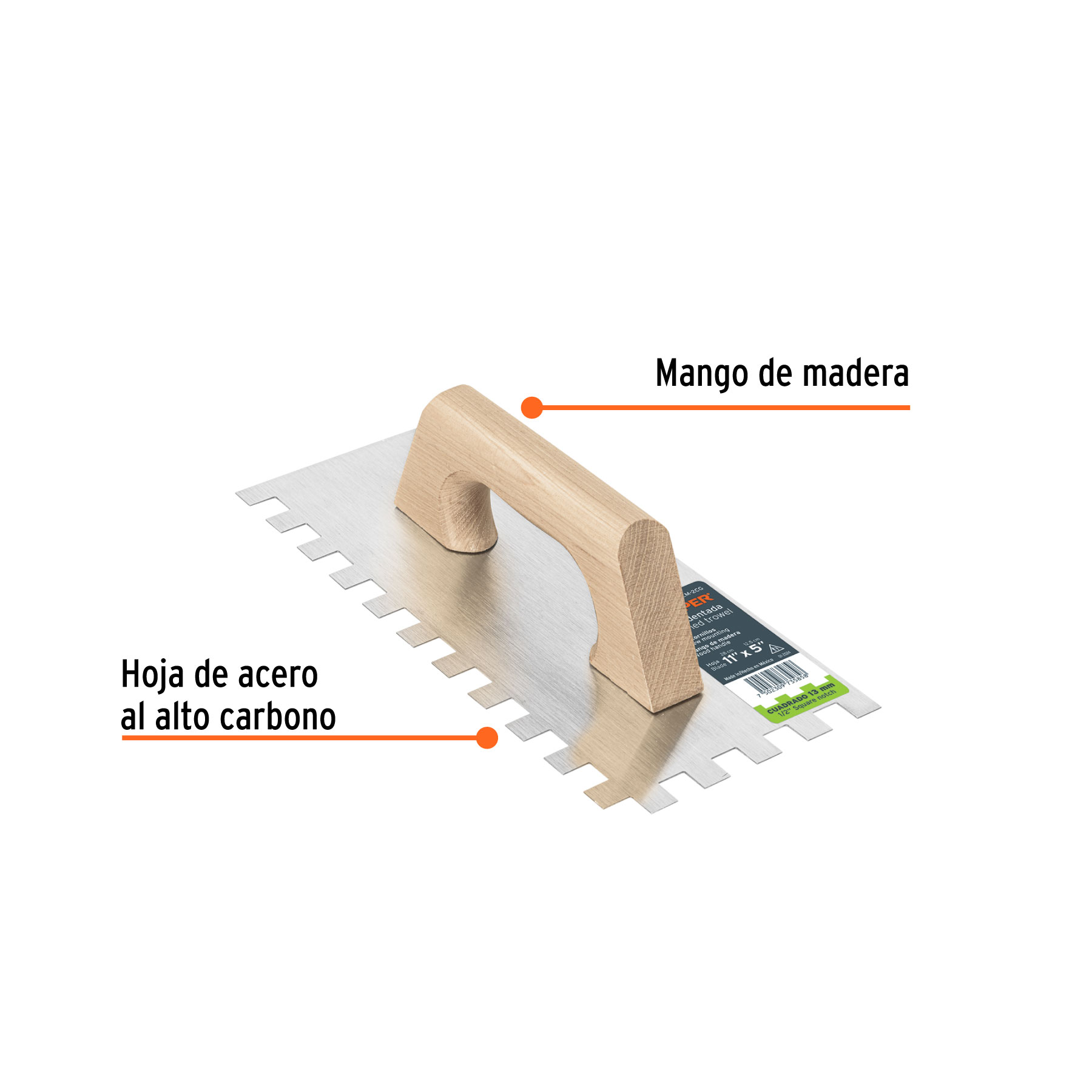 Llana 11' dentado cuadrado 1/2', tipo español, mango madera - Imagen 2
