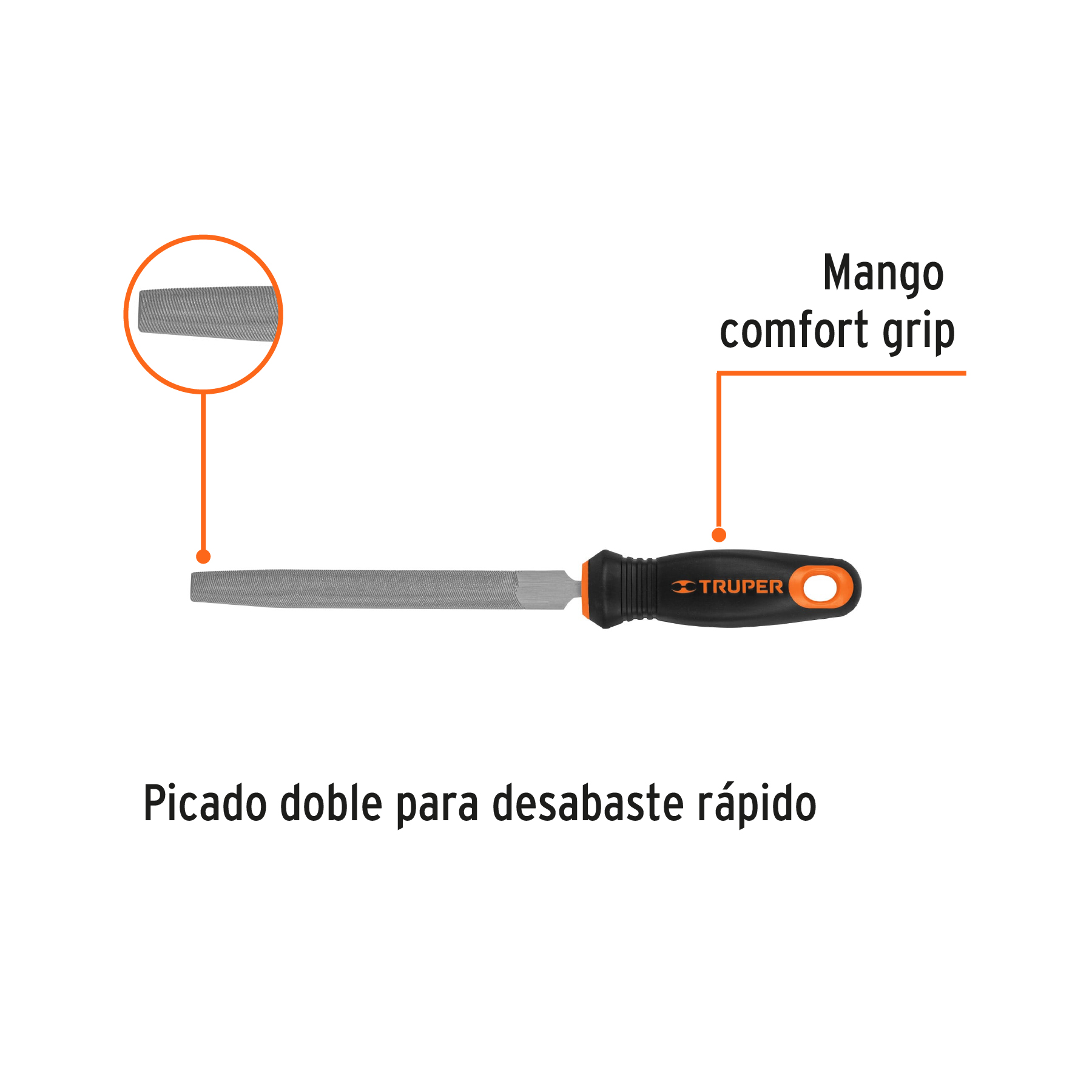 Lima media caña bastarda 6' con mango Comfort Grip, TRUPER - Imagen 2