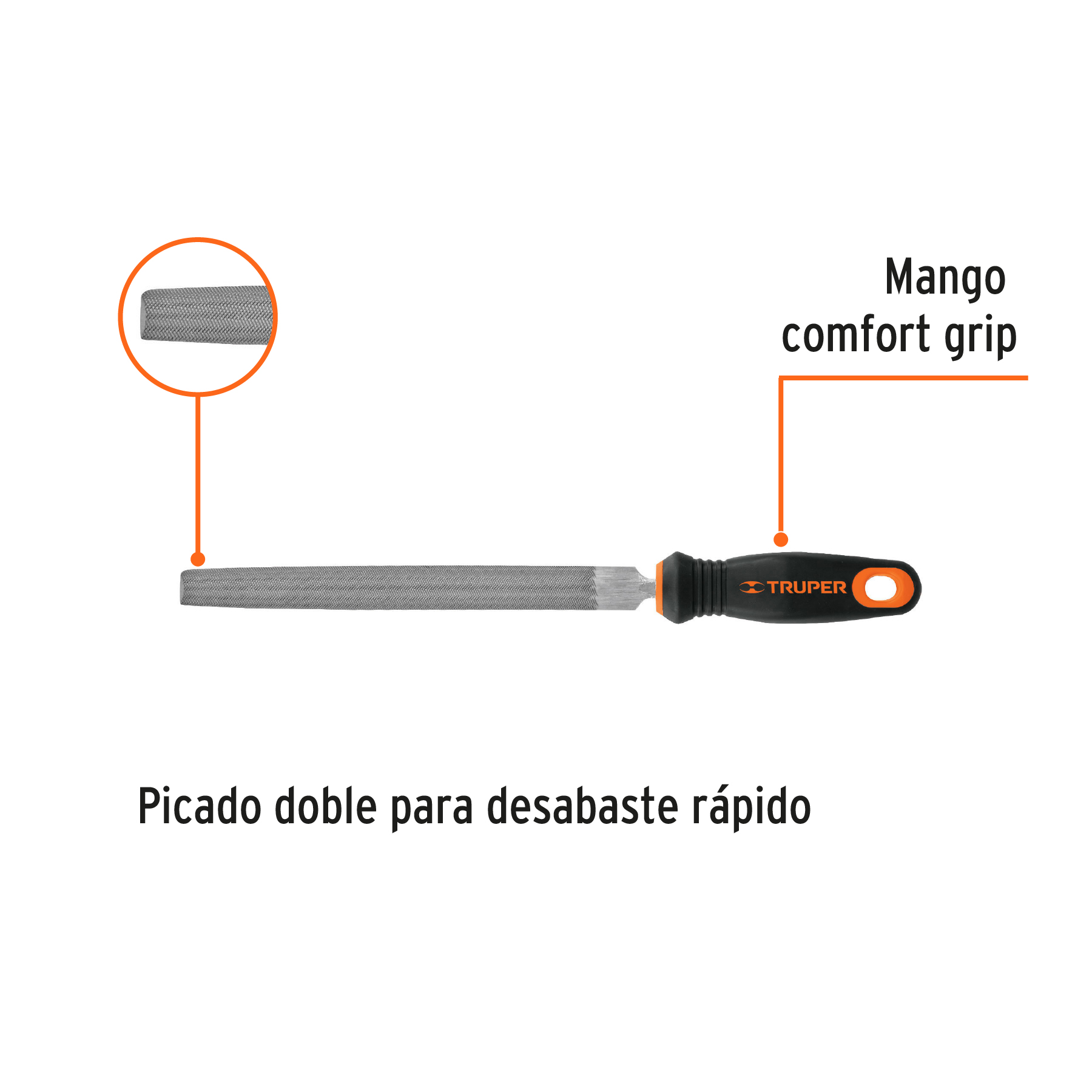 Lima media caña bastarda 8' con mango Comfort Grip, TRUPER - Imagen 2