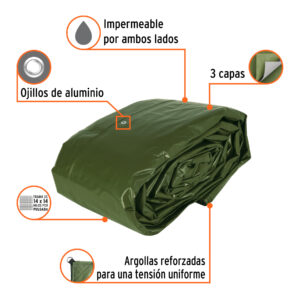 Alternative view of Lona uso rudo 12x17 m, verde olivo, 240 g/m2, TRUPER EXPERT