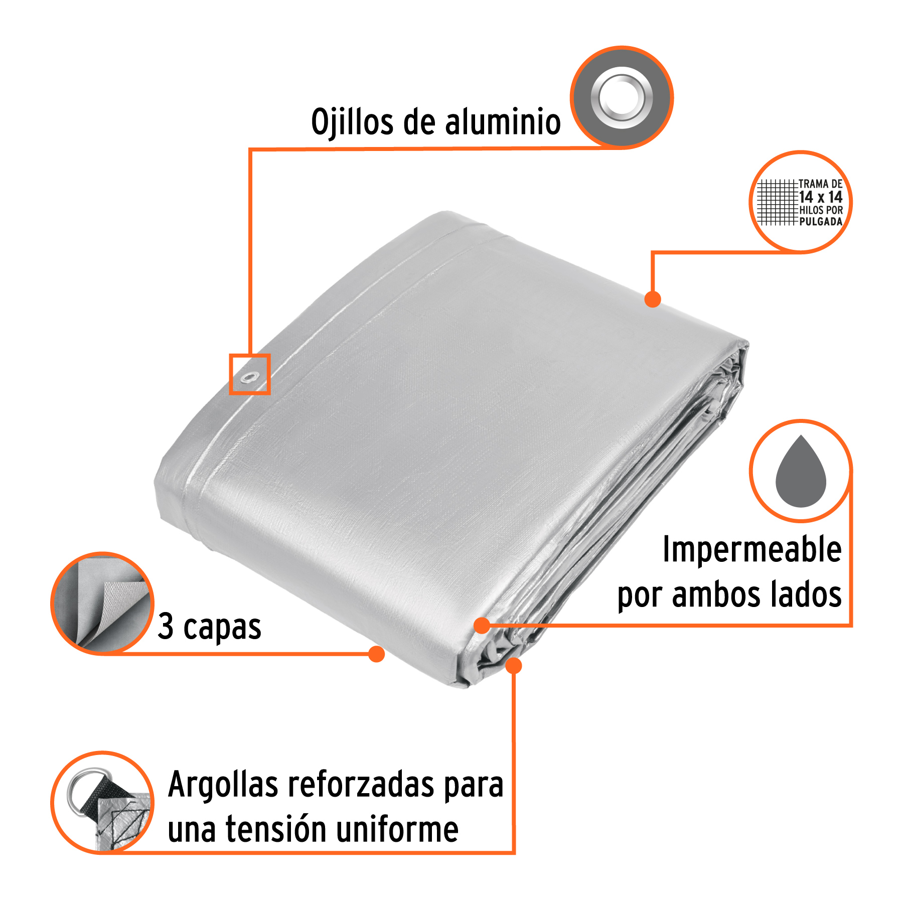 Lona de polietileno reforzada 7x10 m, gris, 180g/m2, TRUPER - Imagen 2