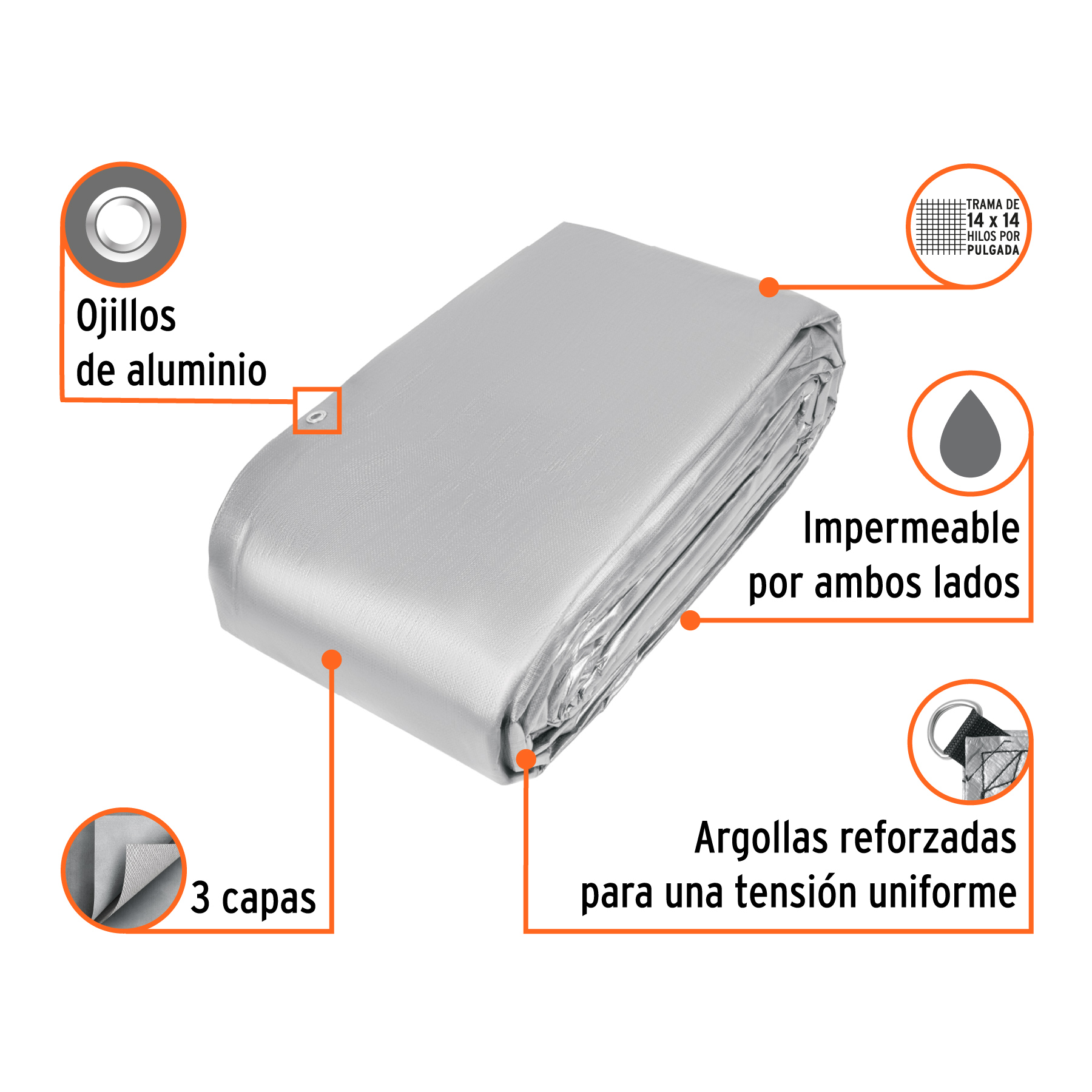 Lona de polietileno reforzada 9x14 m, gris, 180g/m2, TRUPER - Imagen 2