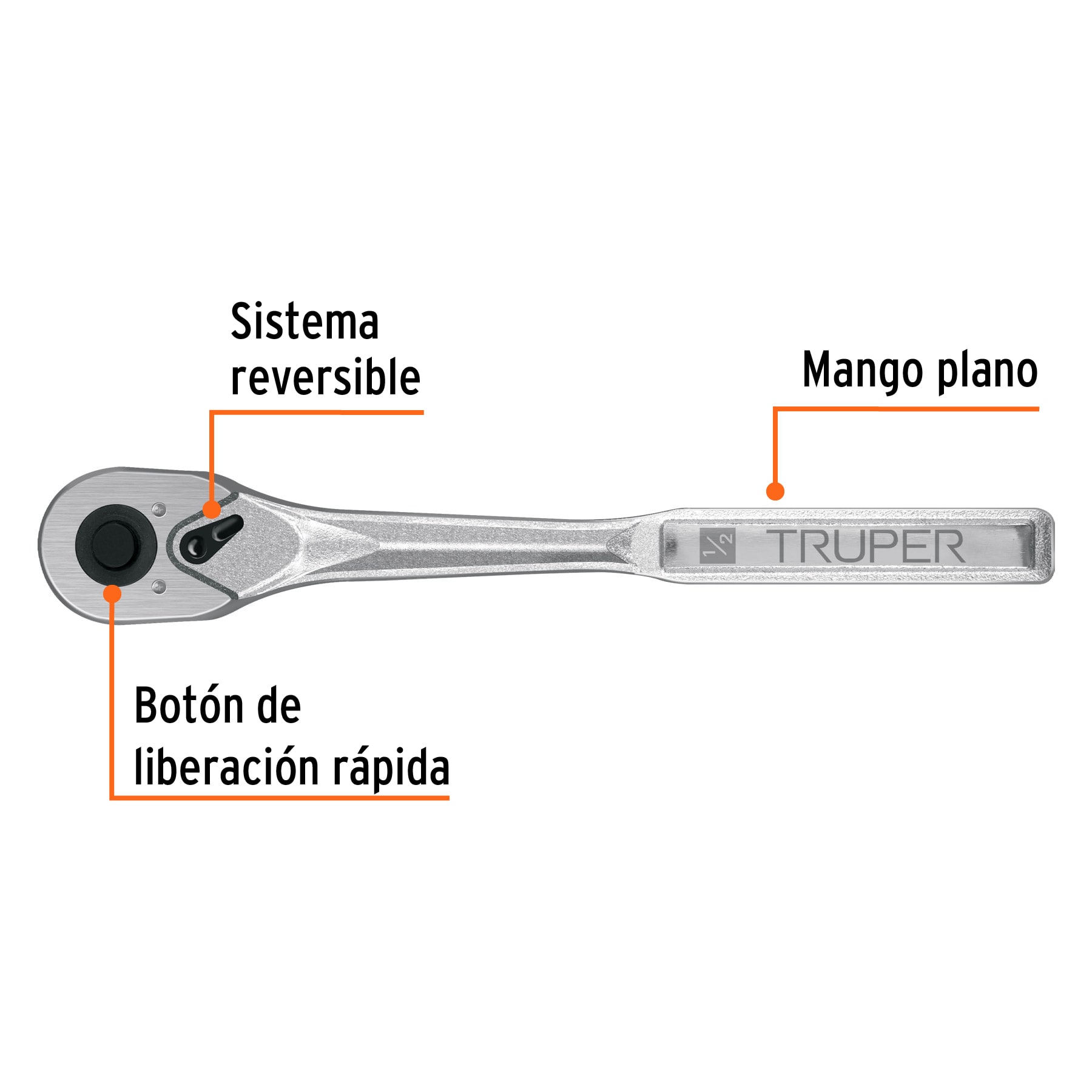 Matraca liberación rápida 72 dientes, cuadro 1/2', TRUPER - Imagen 2
