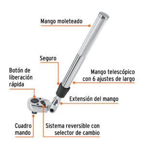 Alternative view of Matraca cuadro 1/2' telescópica de 19' con cabeza articulada