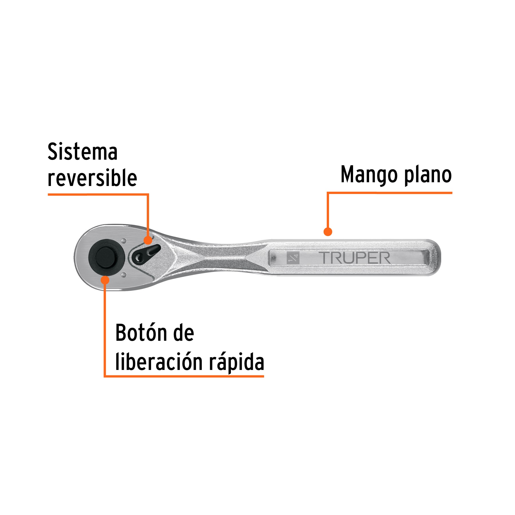 Matraca liberación rápida 72 dientes, cuadro 1/4', TRUPER - Imagen 2