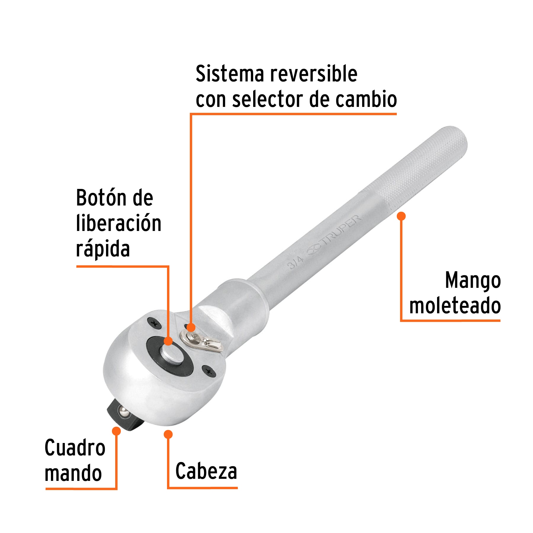 Matraca 3/4' cabeza pera sist. reversible liberación rápida - Imagen 2