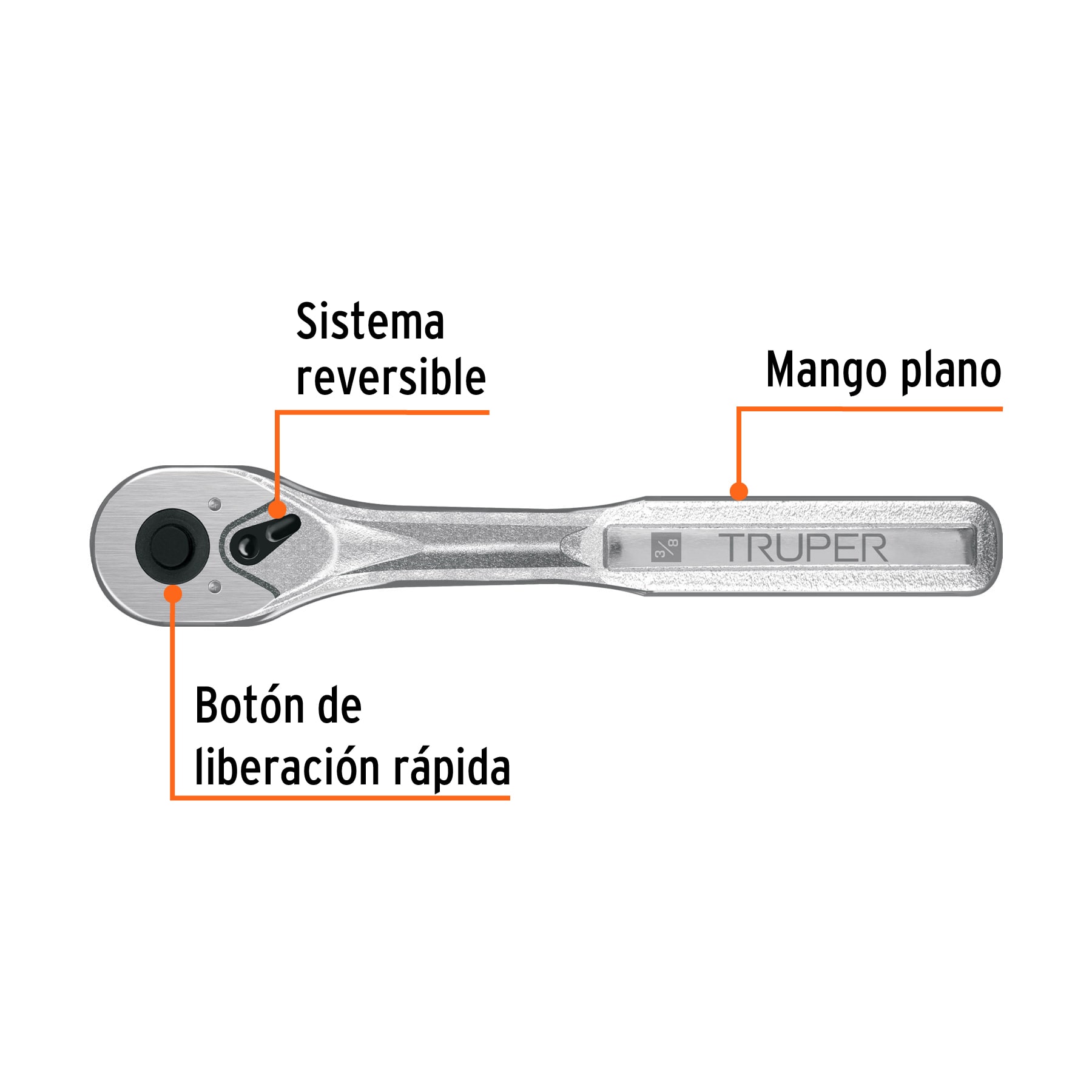 Matraca liberación rápida 72 dientes, cuadro 3/8', TRUPER - Imagen 2