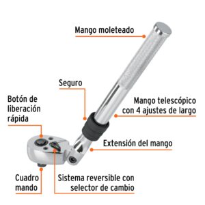 Alternative view of Matraca cuadro 3/8' telescópica de 14' con cabeza articulada