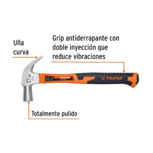 Alternative view of Martillo cabeza cónica 27 mm uña curva, mango fibra vidrio