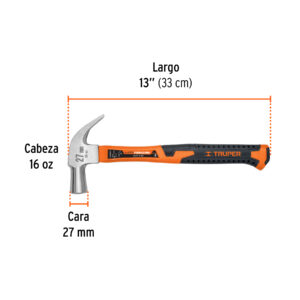 Martillo cabeza cónica 27 mm uña curva, mango fibra vidrio - Imagen 3