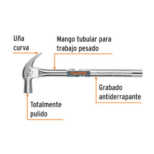 Alternative view of Martillo cabeza cónica 27 mm uña curva, mango tubular,TRUPER