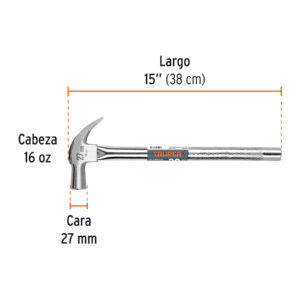 Martillo cabeza cónica 27 mm uña curva, mango tubular,TRUPER - Imagen 3