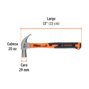 Martillo cabeza cónica 29 mm uña curva, mango fibra vidrio - Imagen 3