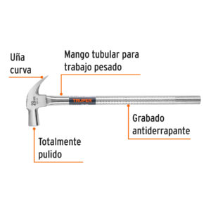 Alternative view of Martillo cabeza cónica 29 mm uña curva, mango tubular,TRUPER