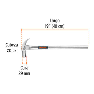 Martillo cabeza cónica 29 mm uña curva, mango tubular,TRUPER - Imagen 3