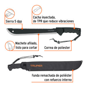 Alternative view of Machete doble filo 14', cacha inyectada, con funda, TRUPER