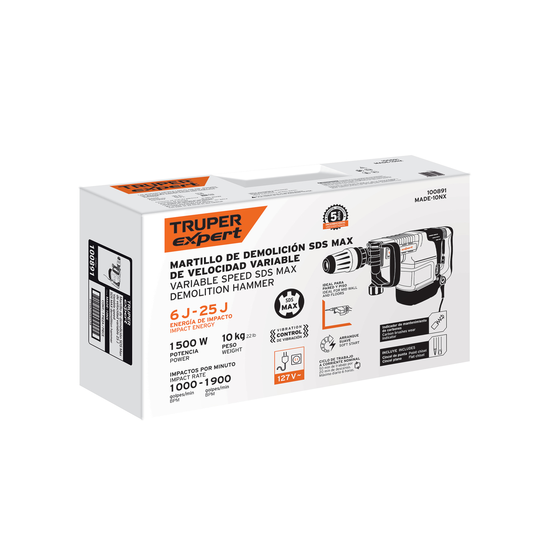 Martillo demoledor SDS Max 10kg, 25J, 1500W, TRUPER EXPERT - Imagen 4