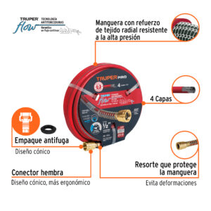 Alternative view of Manguera 1/2' super reforzada 4 capas 20 m conexiones metal