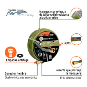 Alternative view of Manguera 5/8' anti-torceduras 6 capas 25m conexiones d/metal