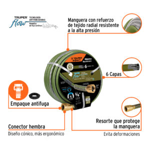 Alternative view of Manguera 5/8' anti-torceduras 6 capas 30m conexiones d/metal