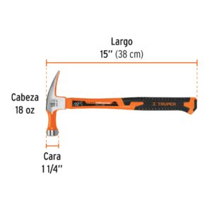 Martillo 18 oz uña recta, mango fibra de vidrio, TRUPER - Imagen 3