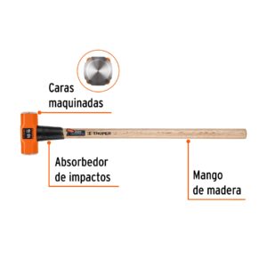 Alternative view of Marro octagonal 10 lb, mango de madera 36', TRUPER