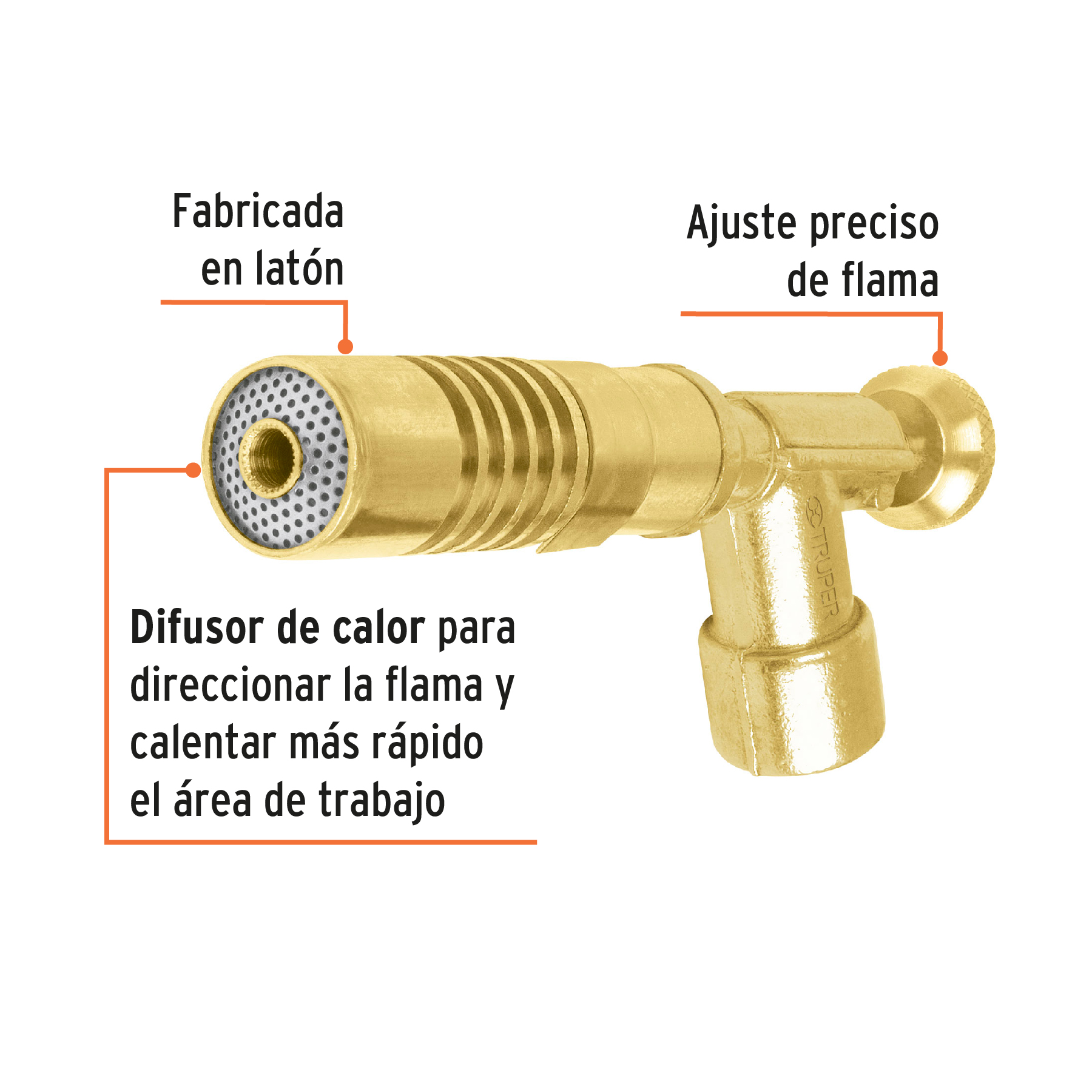 Soplete de latón, encendido manual, válvula roscada, TRUPER - Imagen 2