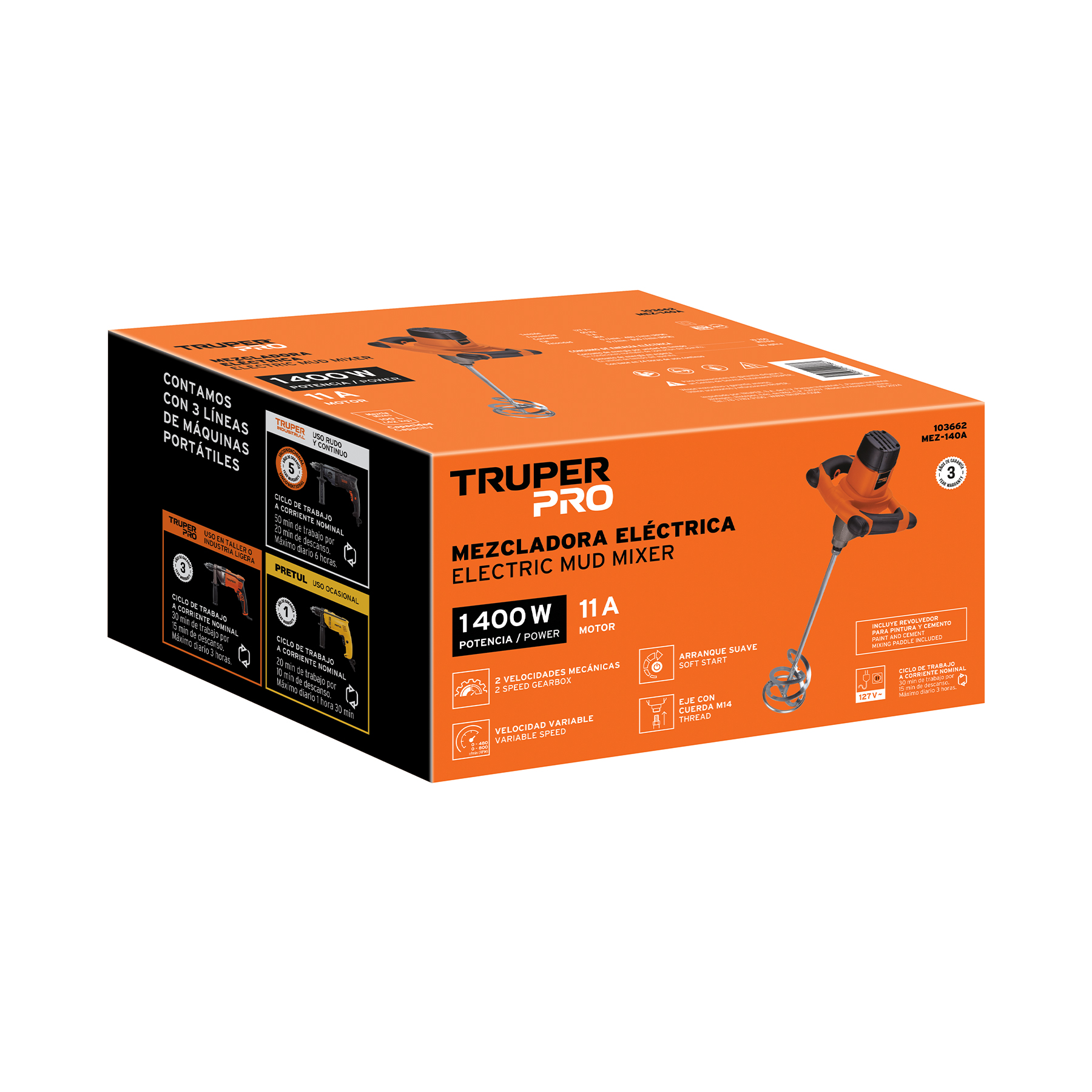 Mezcladora eléctrica 1400W, TRUPER PRO - Imagen 4