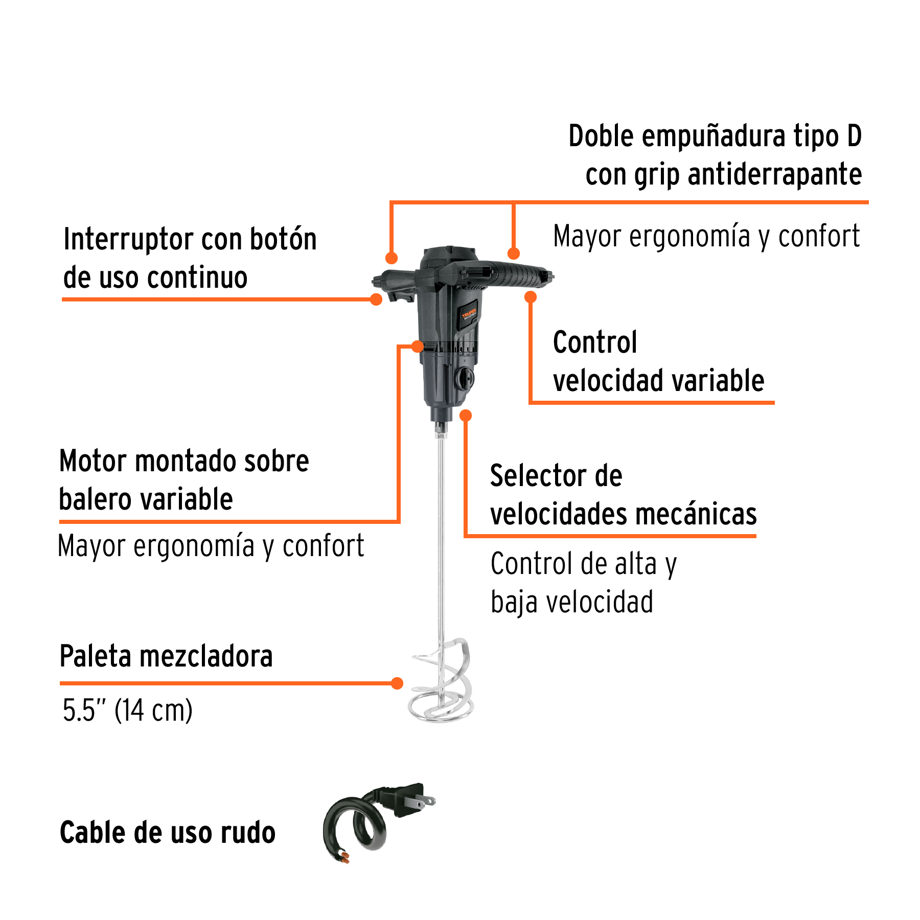 Mezcladora eléctrica 1500W, TRUPER INDUSTRIAL - Imagen 2