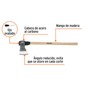 Alternative view of Hacha media labor 4 lb, mango de madera 36', TRUPER