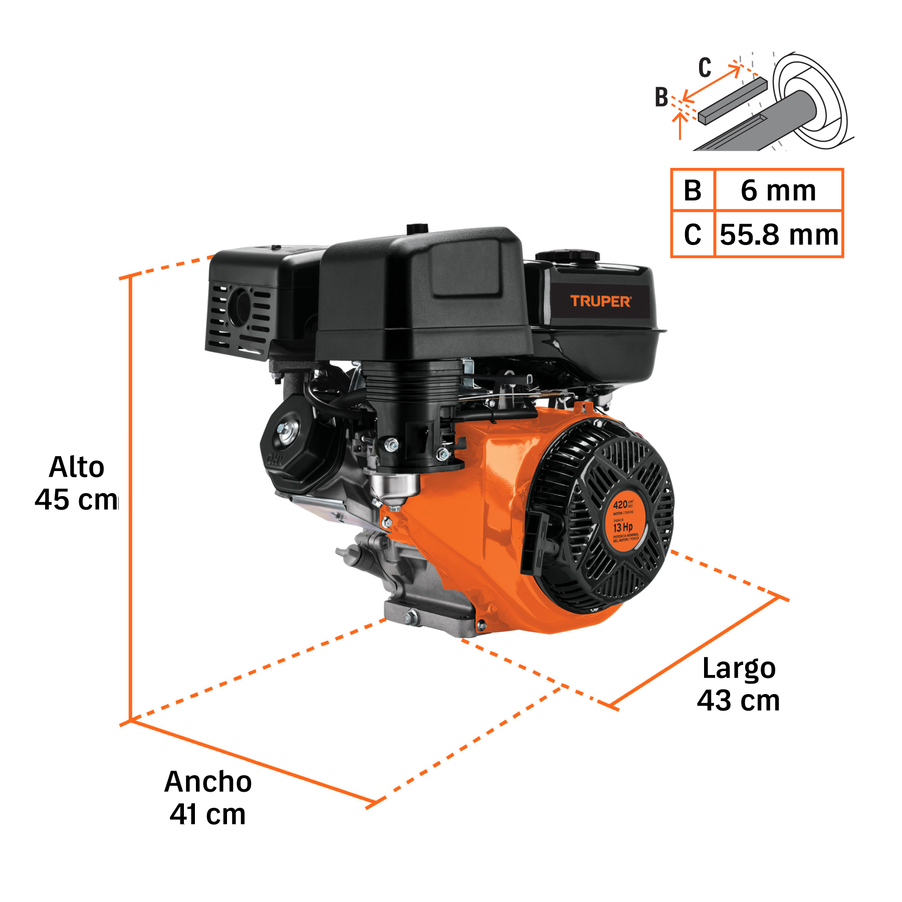 Motor a gasolina 13HP, TRUPER - Imagen 2