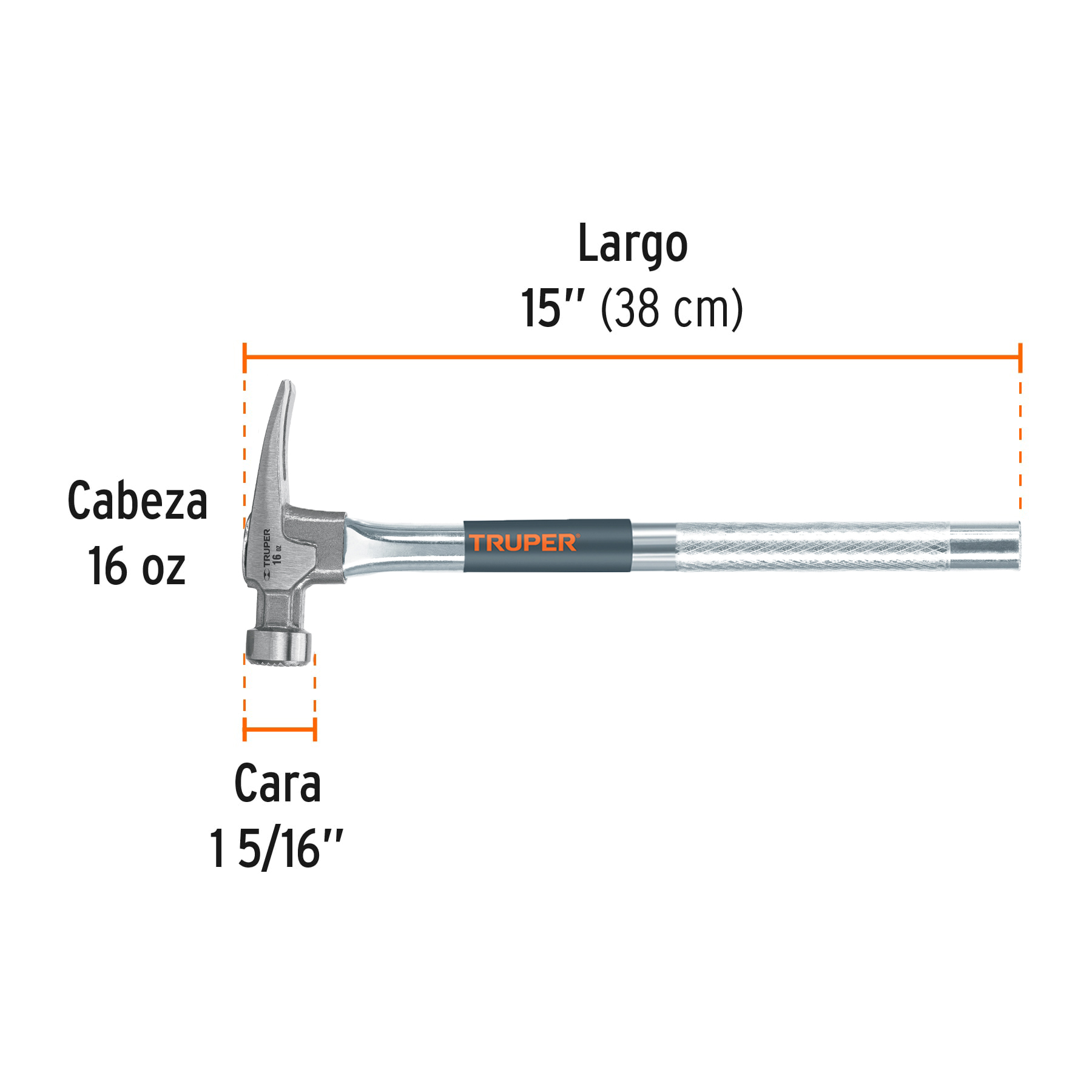 Martillo tubular 16 oz uña California Ripper, cara fresada - Imagen 3