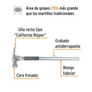 Alternative view of Martillo tubular 20 oz uña California Ripper, cara fresada