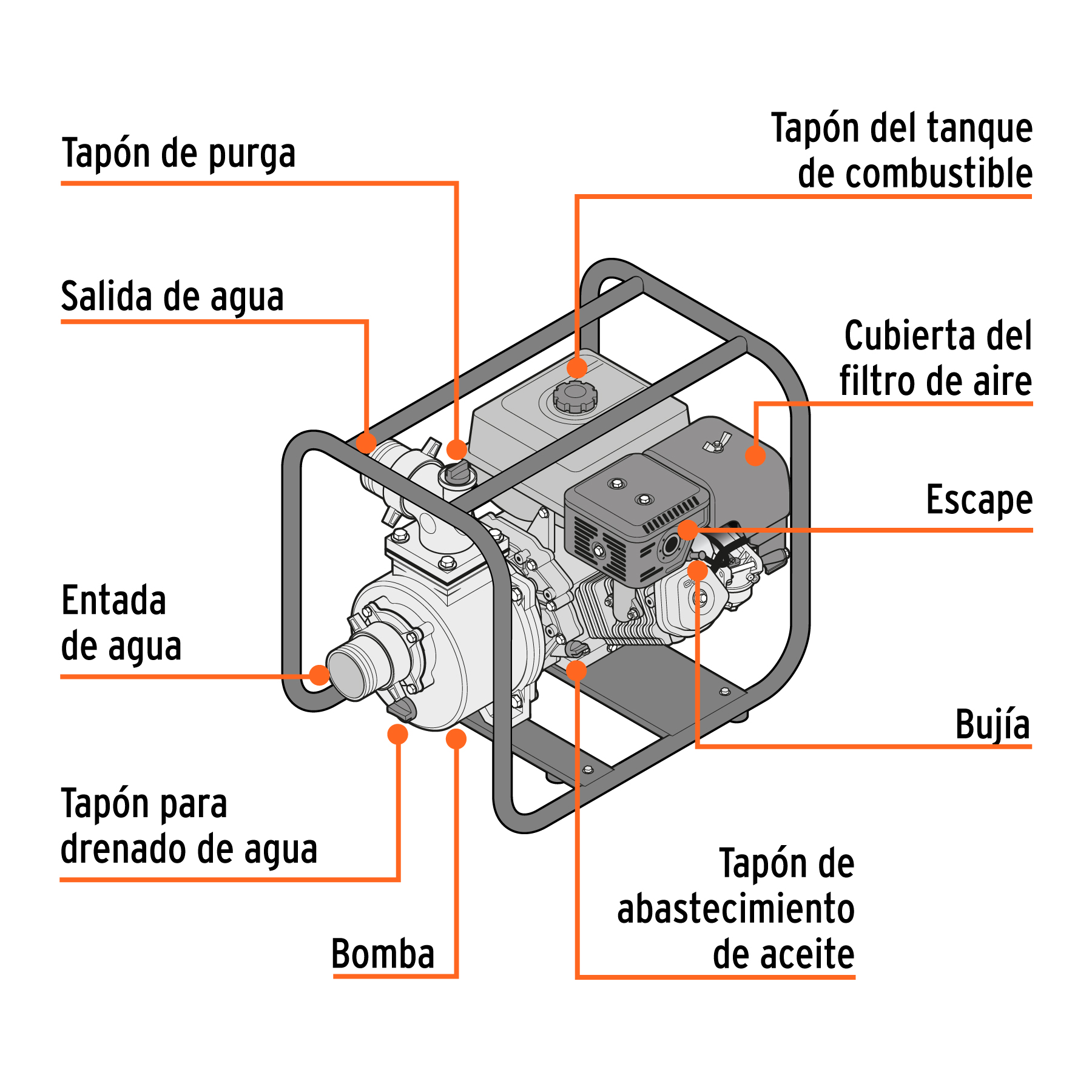 Motobomba autocebante 4'x4', gasolina 15HP, agrícola, TRUPER - Imagen 4