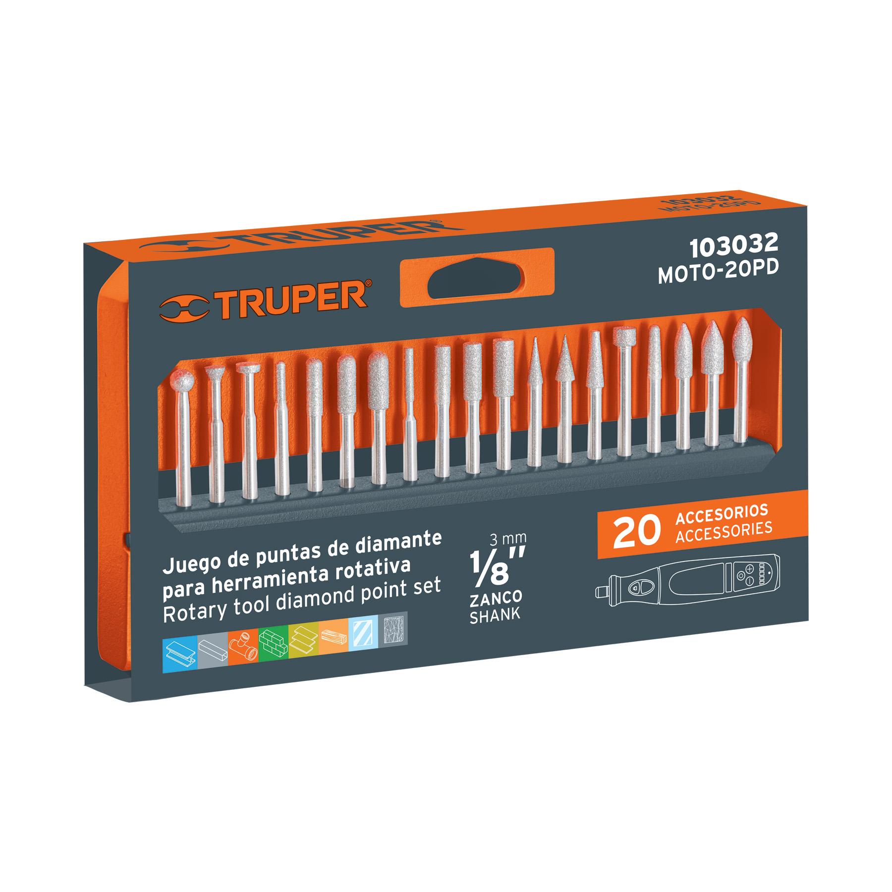 Kit de puntas diamantadas para herramienta rotativa, 20 pzas - Imagen 4