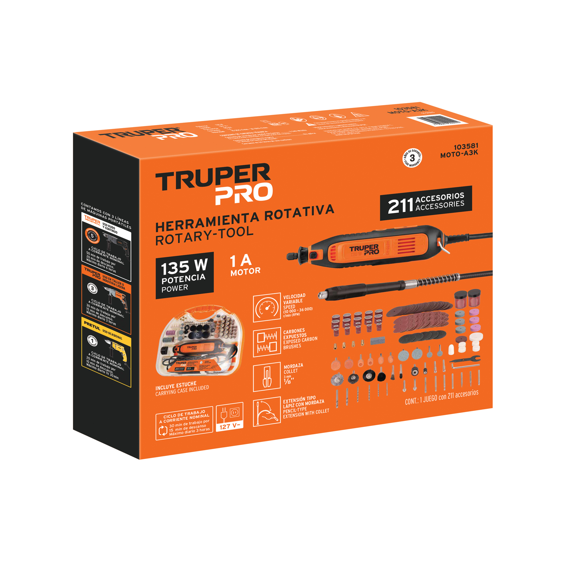 Herramienta rotativa 135W con 211 accesorios, TRUPER PRO - Imagen 6