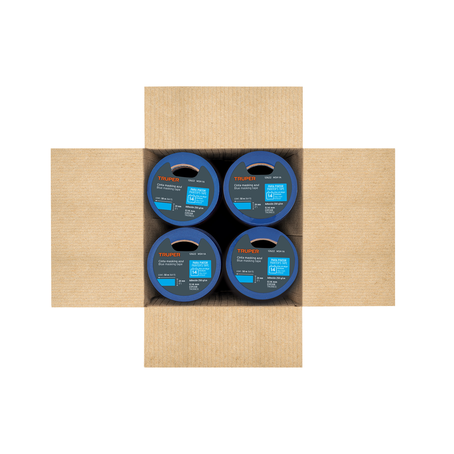 Cinta masking tape azul de 1' x 50 m para pintor, TRUPER - Imagen 2