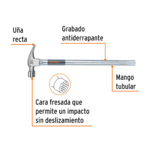 Alternative view of Martillo tubular pulido 20oz cara fresada, uña recta, TRUPER