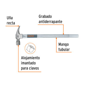 Alternative view of Martillo tubular pulido 20 oz alojamiento imantado uña recta