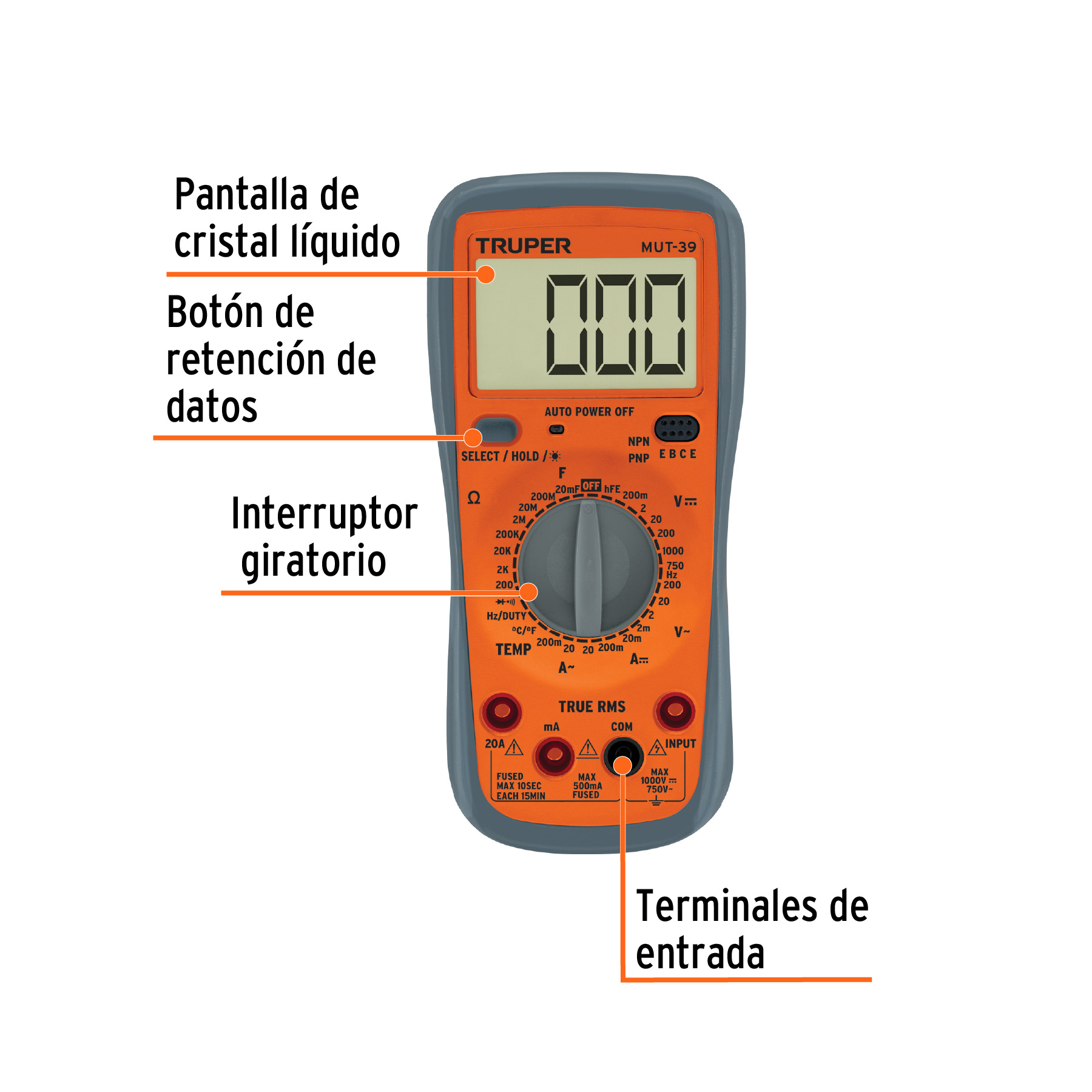 Multímetro digital profesional con RMS verdadero, TRUPER - Imagen 3