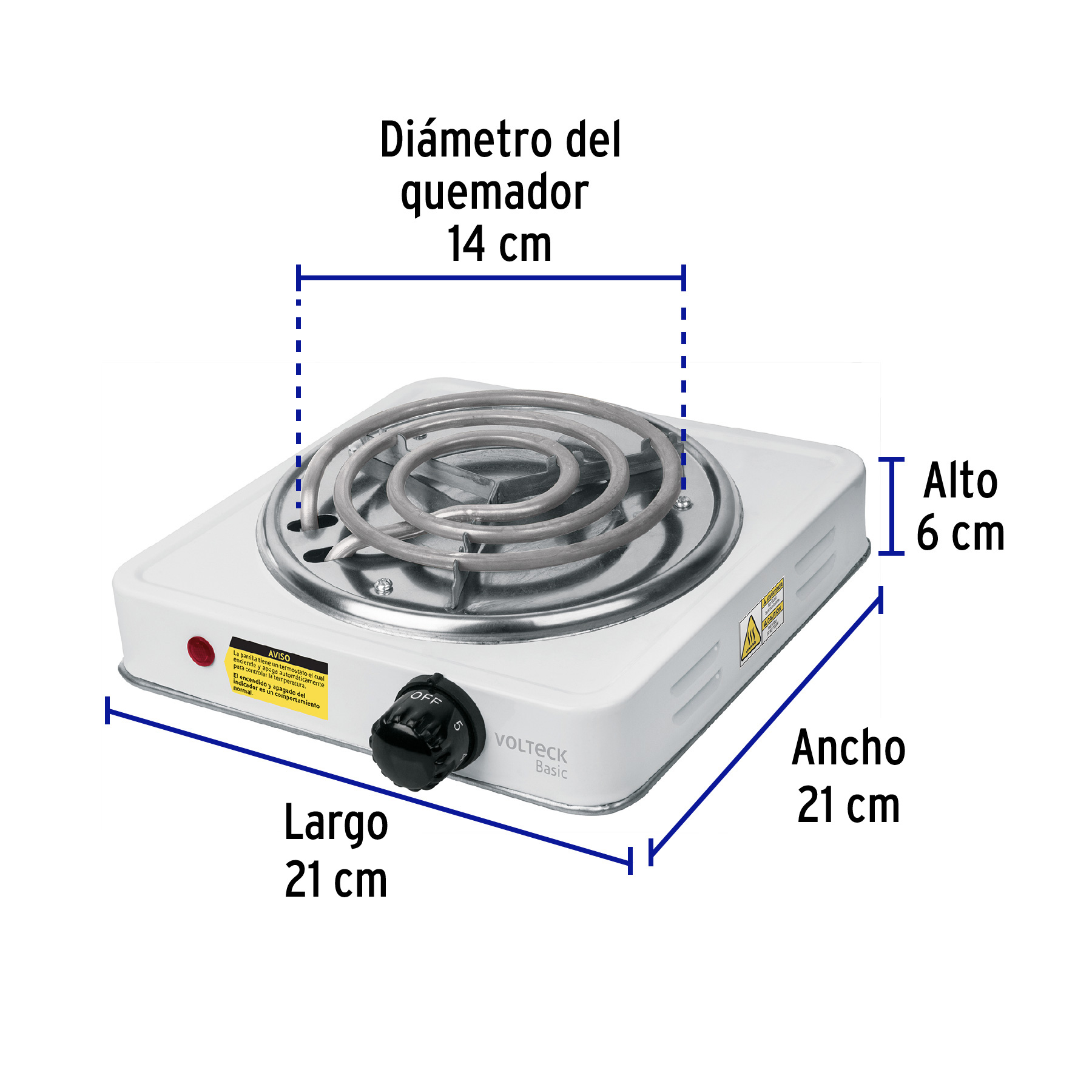Parrilla eléctrica 1 quemador en espiral, blanca, BASIC - Imagen 3